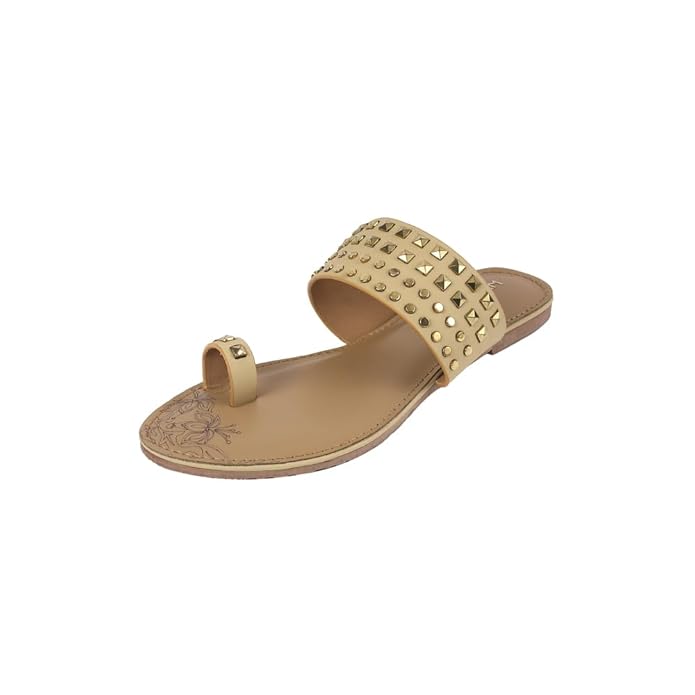 Metro Women Synthetic Studded Toe-Ring Embellished Flat Sandals