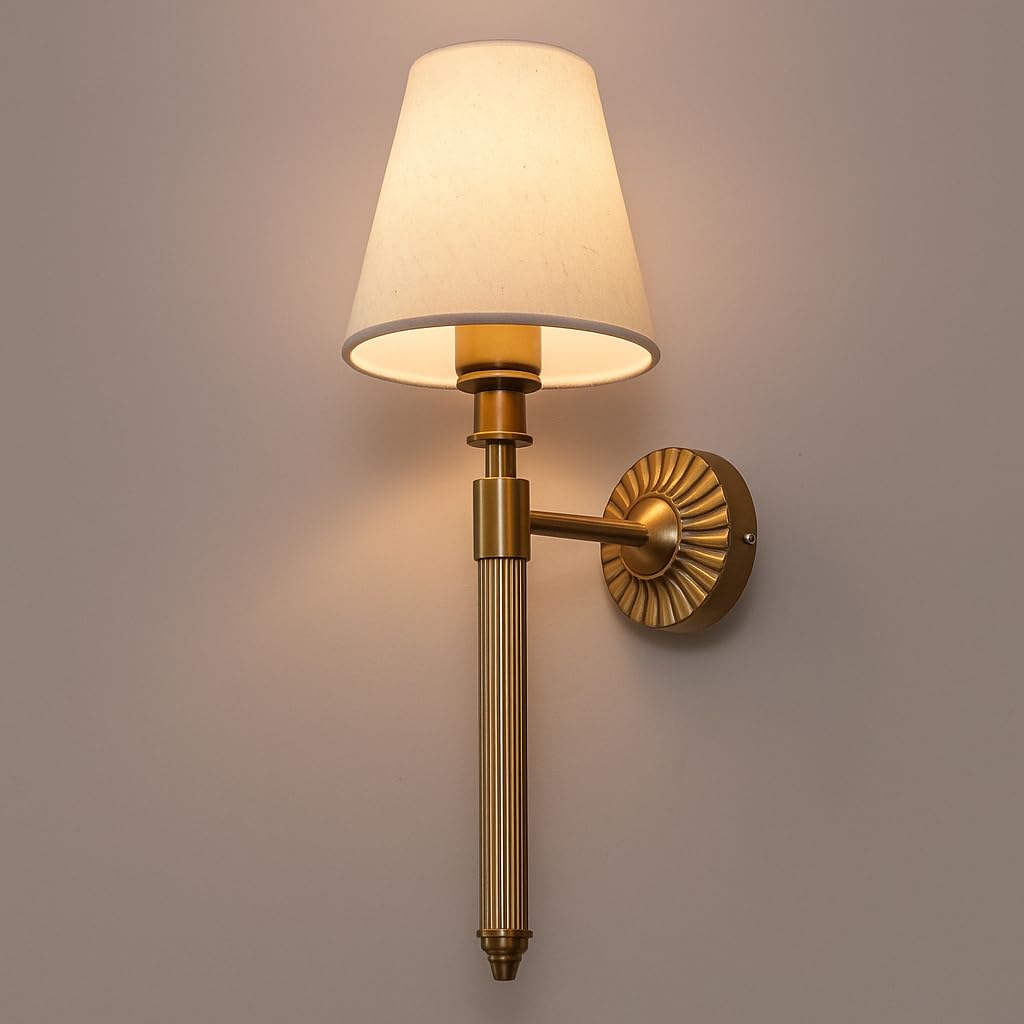 AKWAY Rattan wall lamp for Living Room | Bamboo wall Lights for Bedroom | Modern Cane wall Lamps for Home Decoration (Fabric Coniical - Irya)