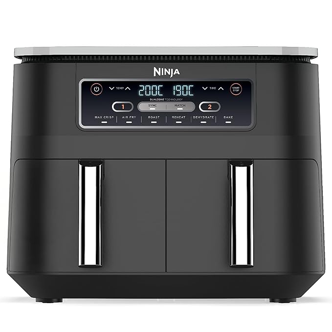 Ninja Foodi Dual Zone Air Fryer AF300IN| 7.6L Dual Drawer Air Fryer| Max Crisp 240°C| 6 Cooking Functions – Air Fry, Roast, Bake, Reheat & Dehydrate| Variable Airflow 1200–2600 RPM|PTFE/PFOA/PFASFree