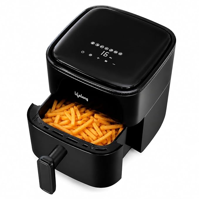 Lifelong 4.2L Digital Air Fryer |1200W Quick Heating, 7 Preset Menus| Detachable Handle, Touch Panel, Non-Stick Basket | 360° Rapid Air Technology Use Little to No Oil, Frying, Grill, Baking, Roasting