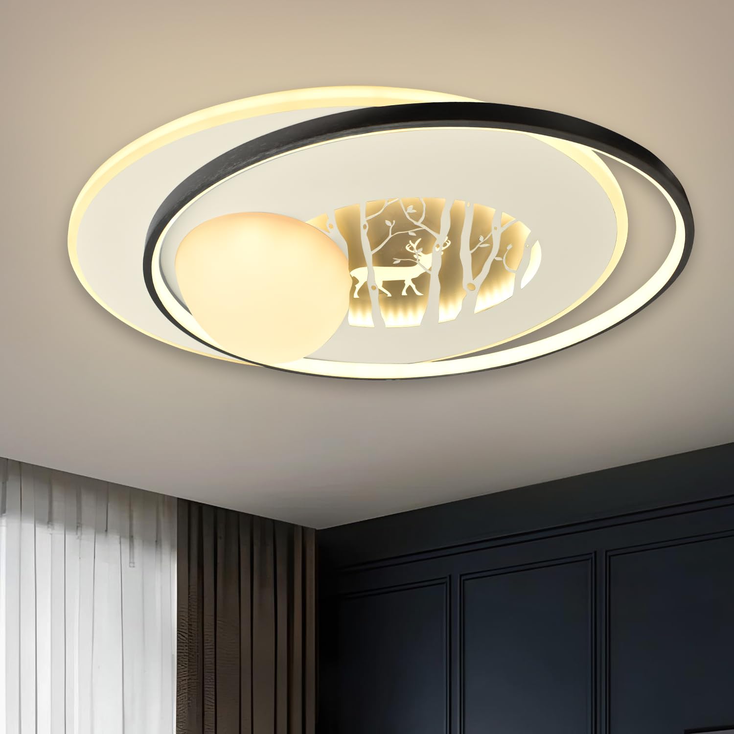 Smartway® 105W Round Beau Modern LED Ceiling Light & Wall Lamp | 3 Color Modes | Deer & Forest Artistic Design | Decorative Ceiling/Wall Light for Living Room, Bedroom, Hall & Office