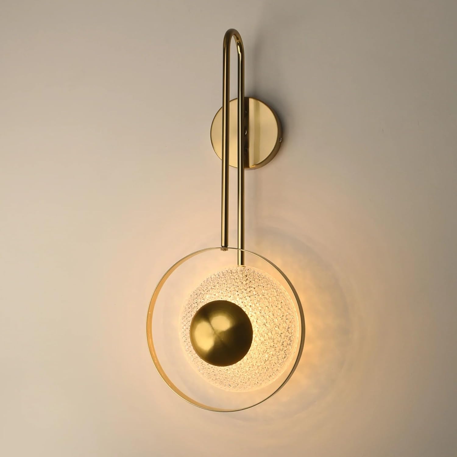 Smartway® Blais 18W Modern LED Wall Lamp | Gold Ring Designer Wall Light with Bubble Crystal Effect | 3 Color Modes | Decorative Wall Mount Light for Living Room, Bedroom & Bedside | 1-Year Warranty