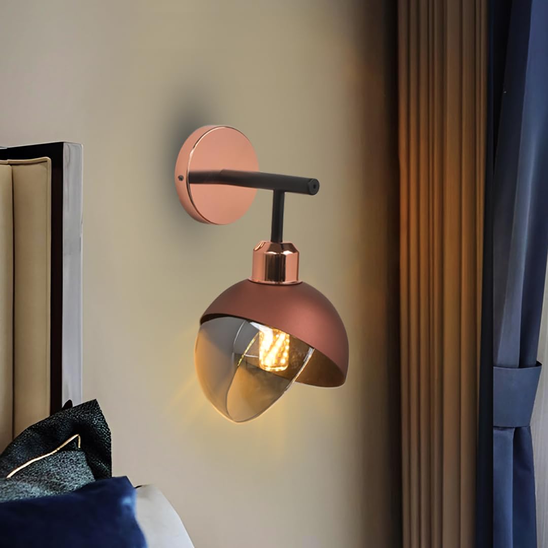 Smartway® Chav Glass Modern LED Wall Lamp | Rose Gold & Smoked Glass Decorative Wall Light | Modern Wall Sconce for Living Room, Bedroom, Bedside & Hallway | Warm, Natural & Cool White