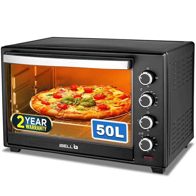 iBELL 50 Litre OTG 2000W Convection Oven Toaster Griller with Motorized Rotisserie & Multiple Heating Modes Black