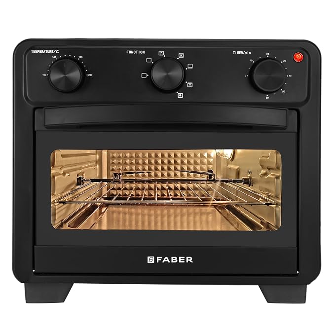 Faber Air Fryer Oven 24L 1600W|View Window|Bake Tray,Tray Handle & Crumb Tray|Dishwasher safe removable parts|5 Preset Auto Program|3 Rack Positions|Roast,Fry,Toast,Defrost|FAO CrispX Pro 24 BK