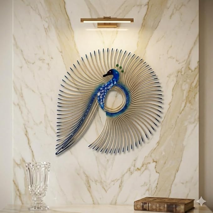 SNS DECOR Alluring Metal Peacock Wall Art Decorations | Perfect 3D Wall Sculpture For Living Room, Bedroom, Drawing Room & Office (Small-14x17inch)