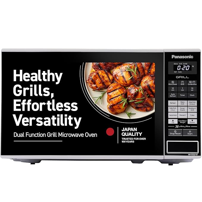 Panasonic 20L Grill Microwave Oven(NN-GT221WFDG,White, 38 Auto Cook Menus )