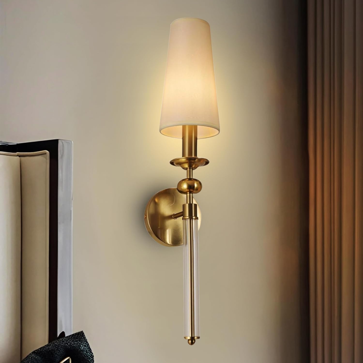 Smartway® Imaginative Modern LED Wall Lamp | Premium Golden Aluminium Wall Mount Light with Fabric Shade | Decorative Bedside Wall Light for Living Room, Bedroom & Home Décor