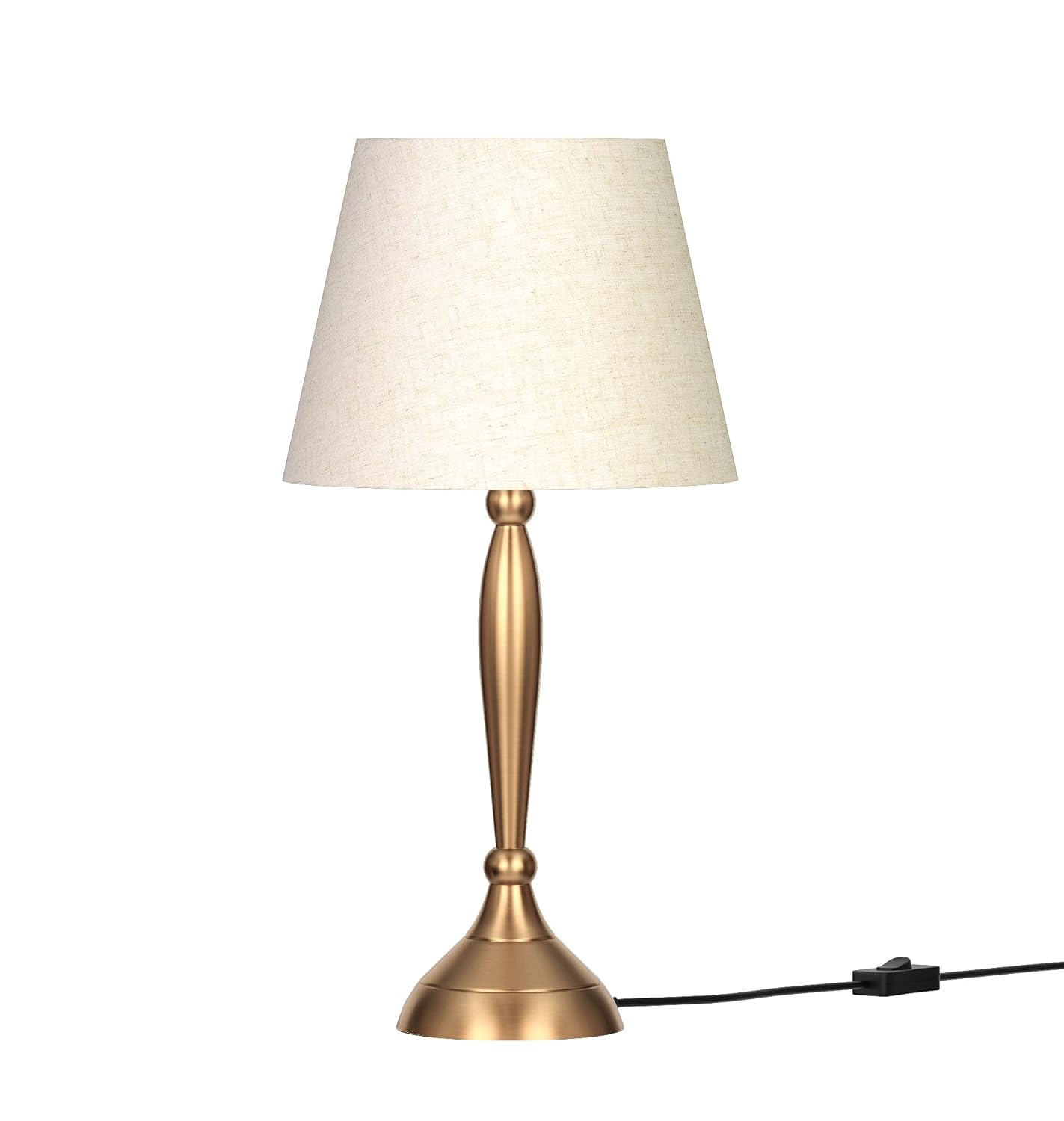 Divine Trends Table Lamp Brass Antique finish 19 inches Height with Off White 10 inches Diameter Lampshade, LED, Incandescant, CFL, Smart Bulbs