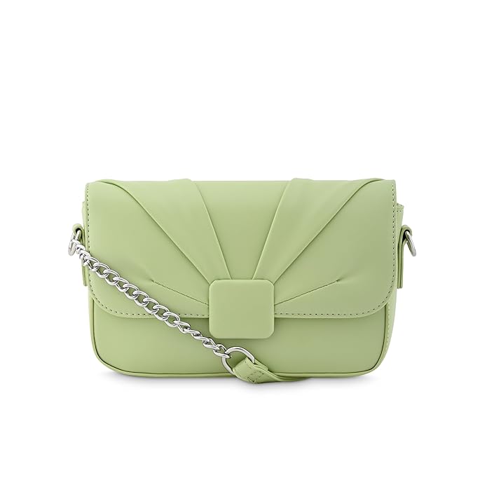 Fastrack Sling Bag for Women | Semi PU Handbag with Top Zipper & Button Flap Closure | Stylish Crossbody with Chain Sling Strap for Casual & Party Use