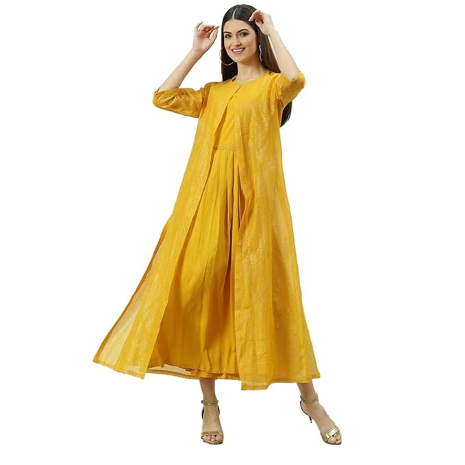 BIBA Women Art Silk Flared with Cape Dress