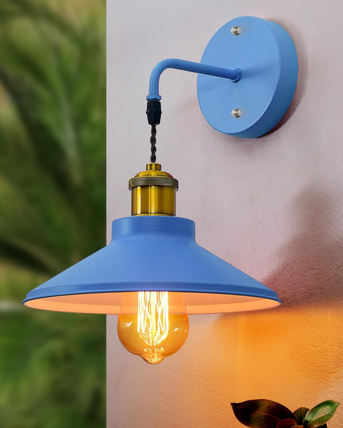 Homesake® Modern Industrial Wall Sconce Lamp, Metal Cone Wall Light Fixture with Golden Holder, Vintage Industrial Wall Sconce Lamp for Bedroom, Living Room & Café Décor, (Turquoise, Gold)