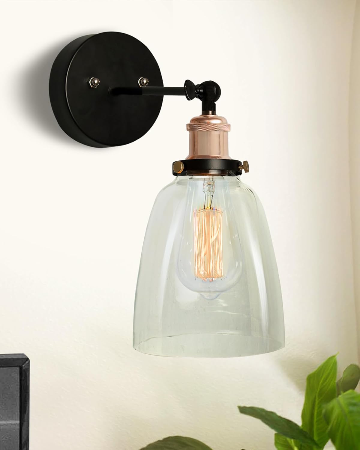 Homesake®Edison Industrial Glass Bell Wall Lamp, Rose Gold Vintage Industrial Loft, E27 Holder, Decorative, Swing Wall Light, Filament/LED