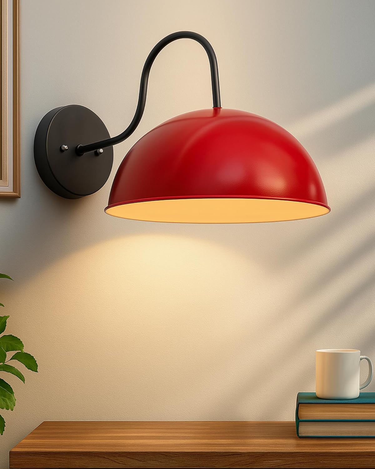 Homesake® Metallic Red Pendant 10" Wall Sconce Gooseneck Retro Wall Light Fixtures for Bedroom Nightstand, Barn Warehouse