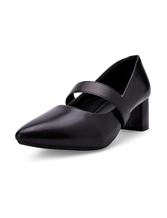 ELLE Women's Mary Jane Style Block Heels Slip-On Pumps