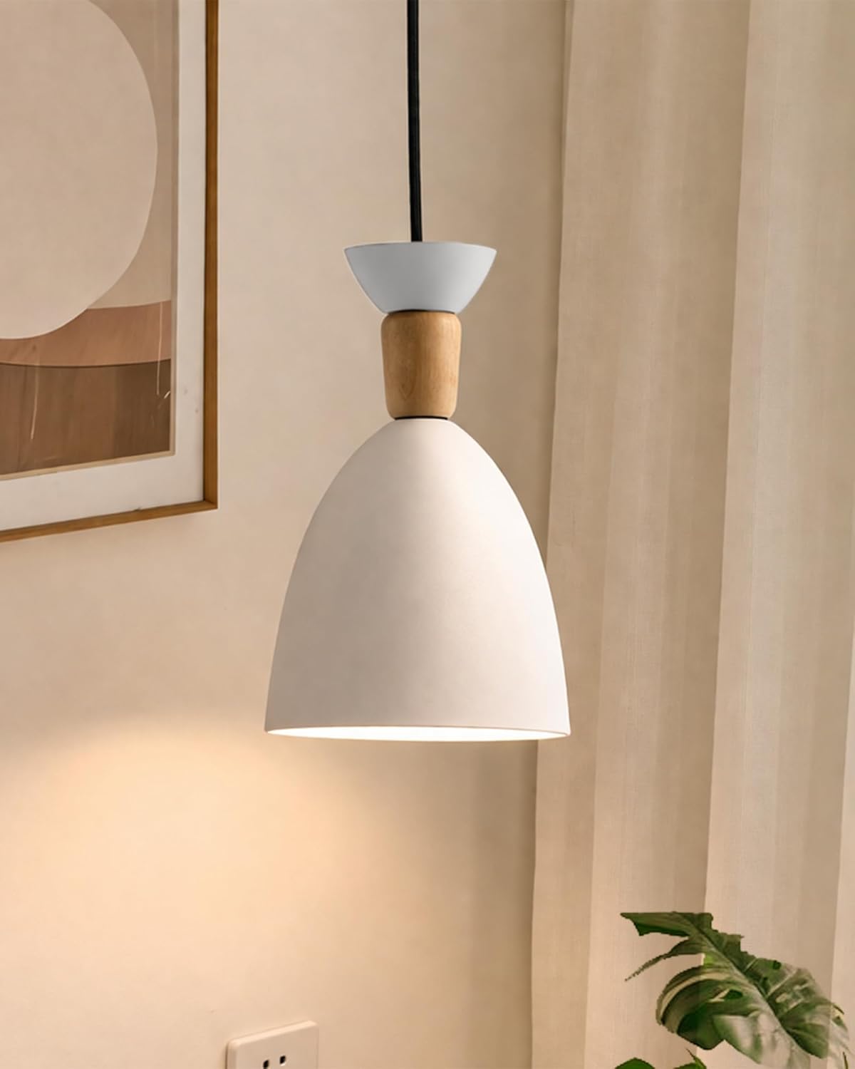 Homesake® Nordic Minimaslist Macaron Adjustable Modern Wooden Iron Wall Mounted LED Wall Light Living Room Bedside Sconce Steering Head Stair Lamp with Lampshade, White