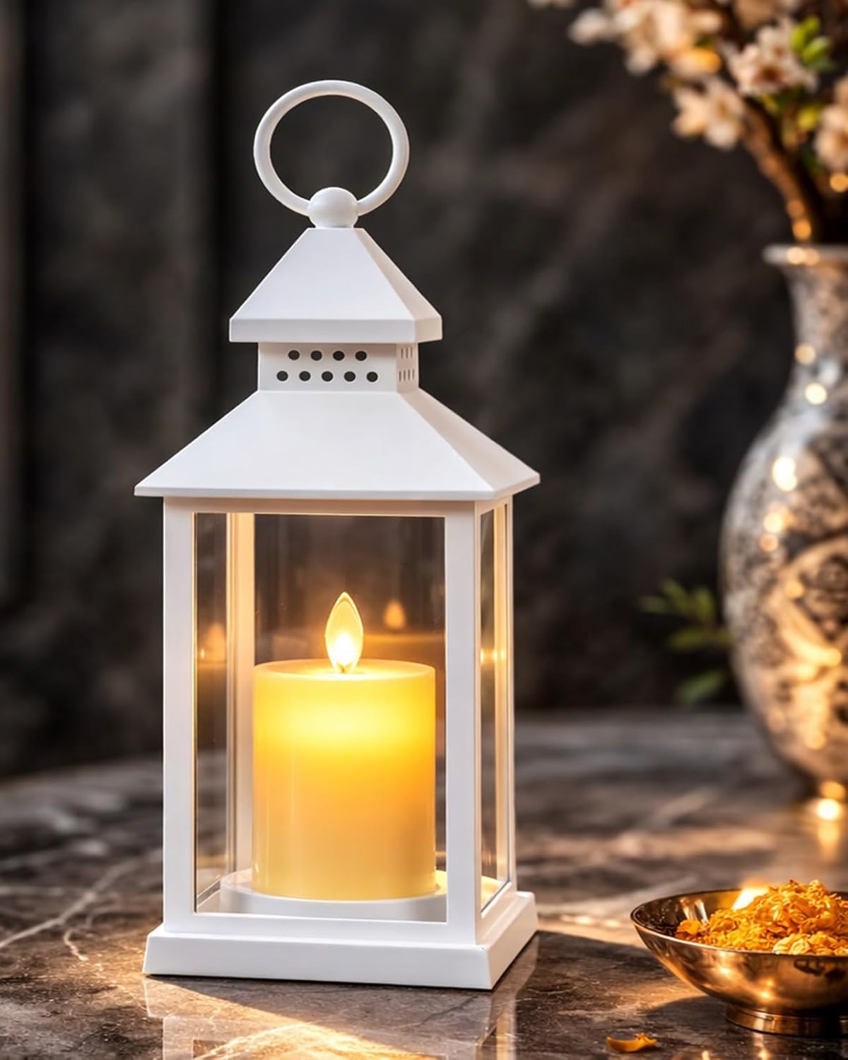 Homesake® 1 Pc Flameless and Smokeless Acrylic Antique LED Hurricane Lamp Wall Hanging for Home, Living Room Corner, Festive Decor, Diwali Decoration for Home, Classic, White