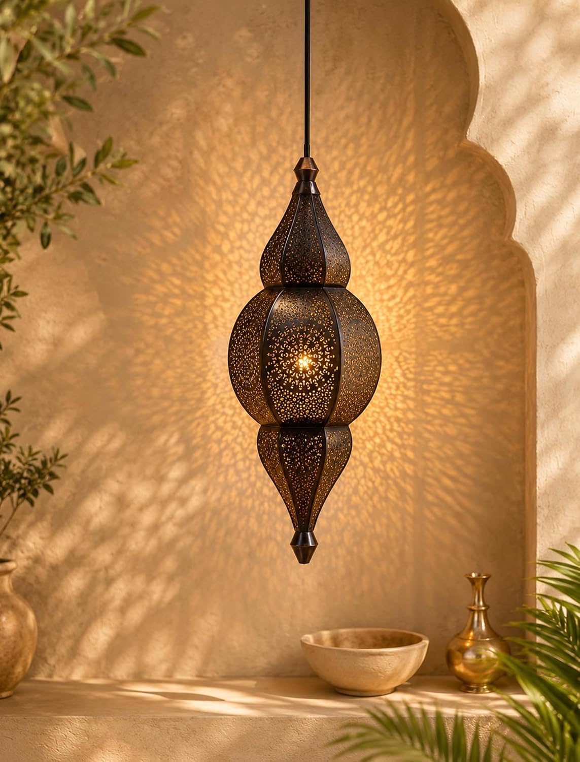 Homesake® Classic Moroccan Nargis Hanging Lamp for Items, Antique Copper Hanging Pendant Light, Décor, Decorations for Home