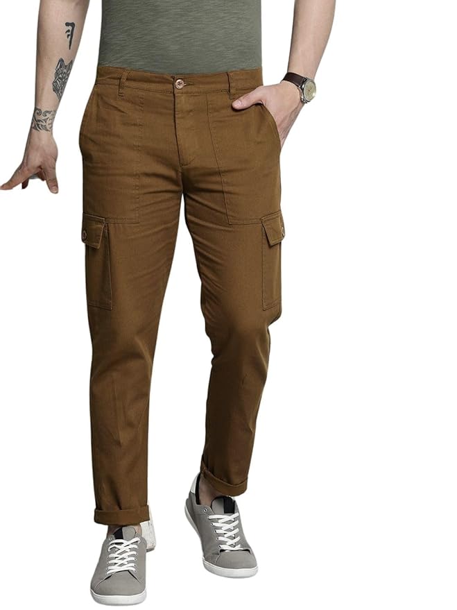 The Indian Garage Co Men Slim Fit Solid Mid-Rise Cargos
