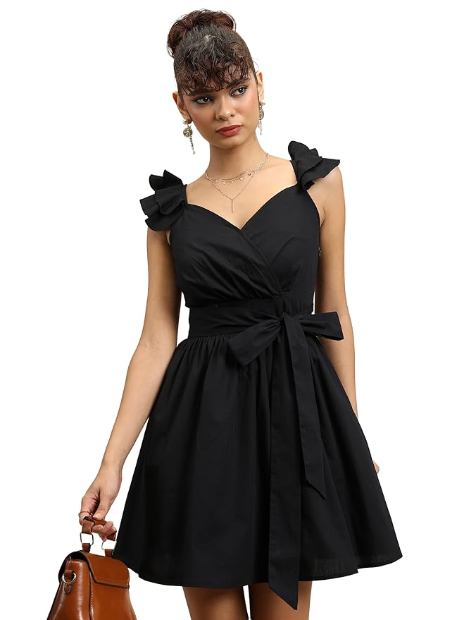 Tokyo Talkies Women's Sleeveless V-Neck Solid Dresses | Stylish Dresses | Casual Dresses