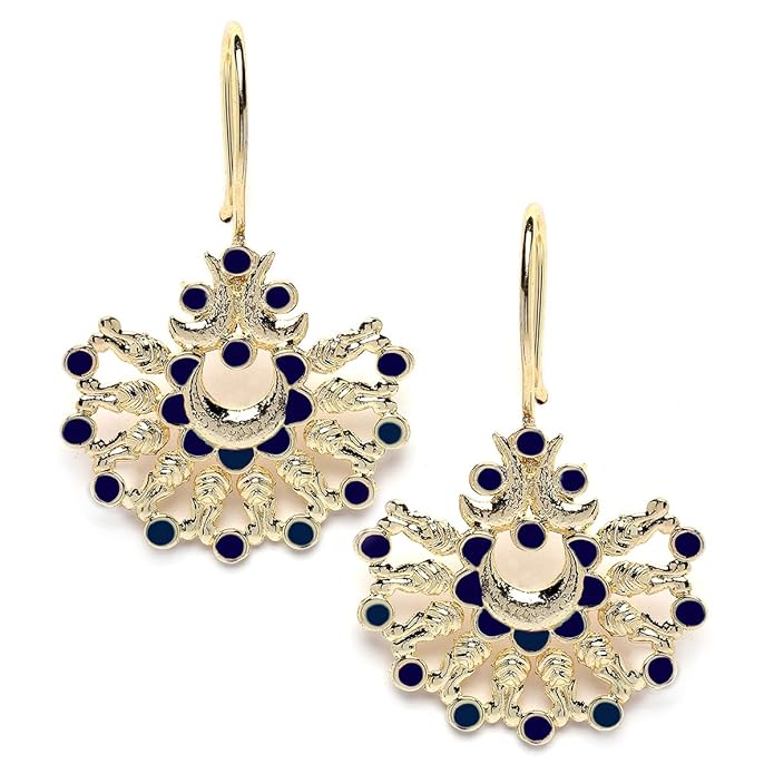 Karatcart Silver Tone Diamond Shape Pink and Blue Carved Stone Studded Drop Earrings for Women