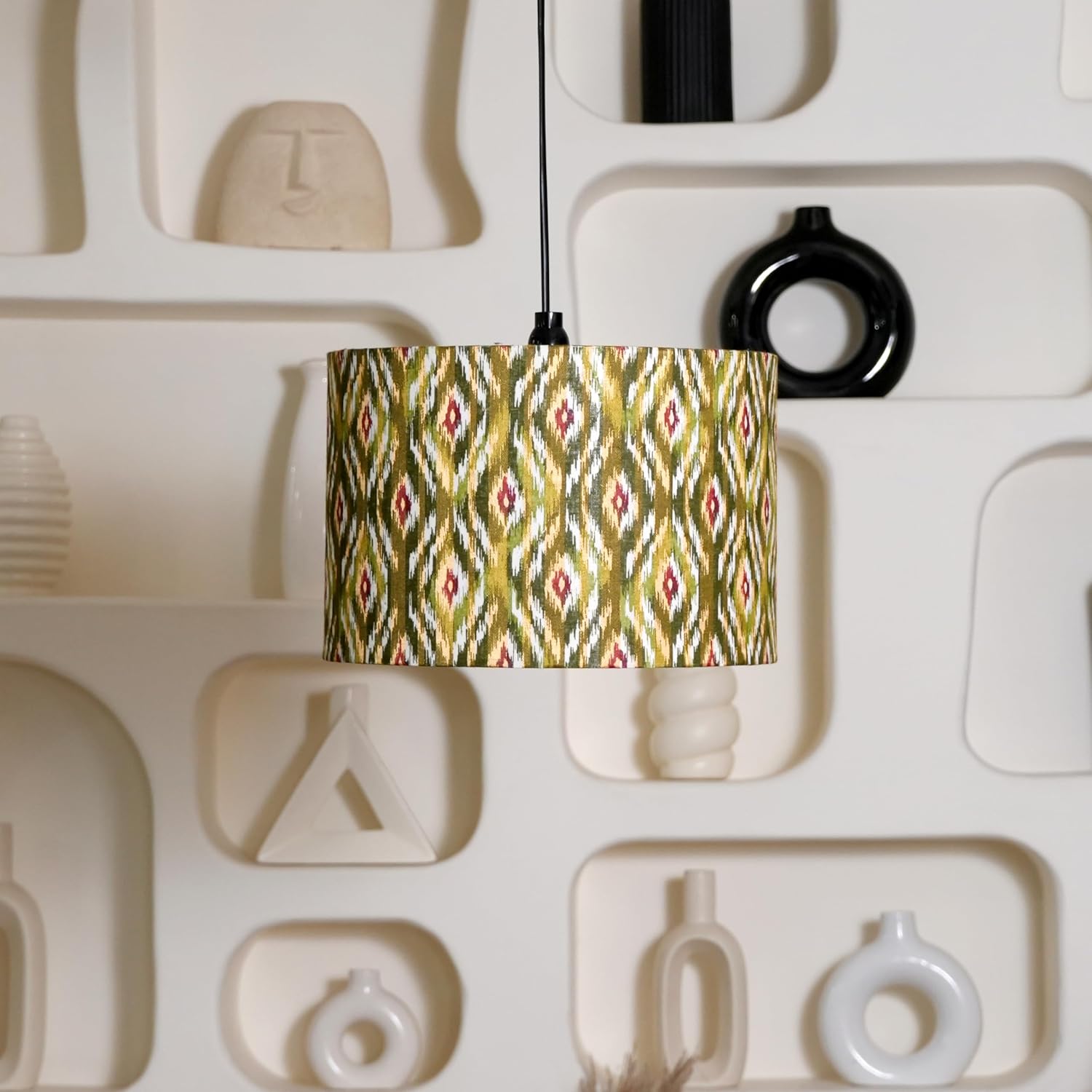 Crosscut Lampshade Printed Series of 12 Inch dia and B22 type holder (Peacock Green)