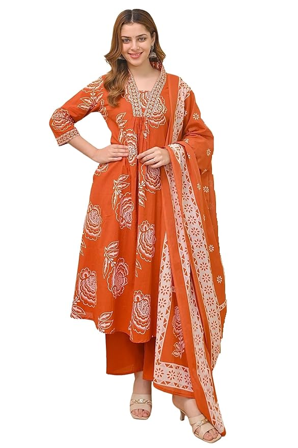 Klosia Women Printed A-Line Kurta and Pant Set with Dupatta | Printed Kurta Set | A-Line Kurta Set | Women Kurta Sets | Summer Suit |