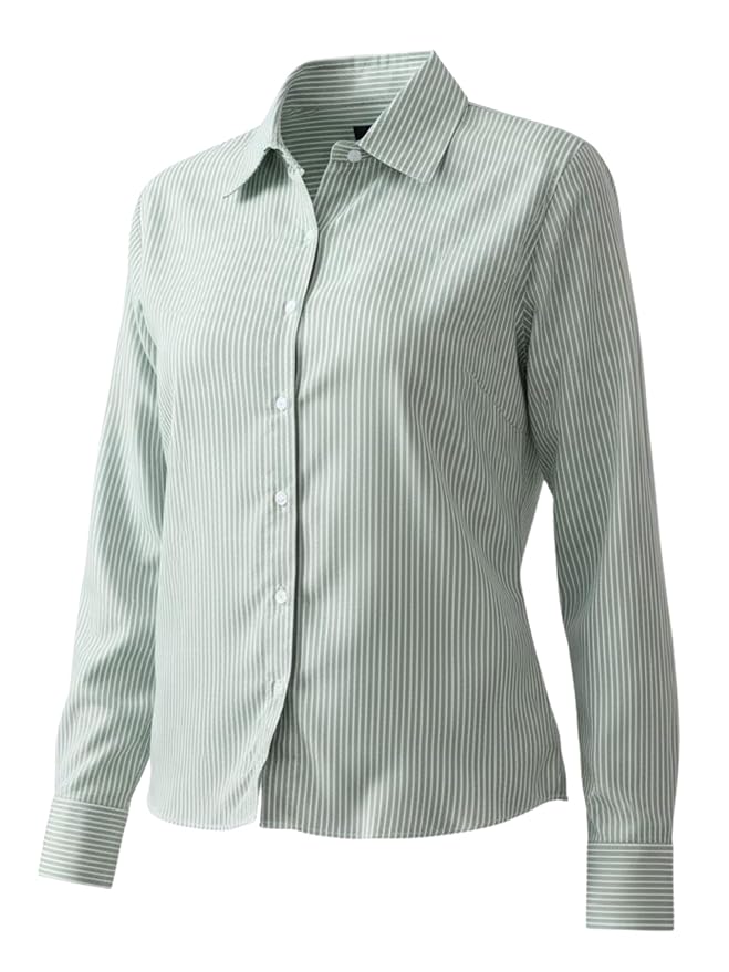 Women's Classic Striped Button-Down Shirt, Long Sleeve Business Casual Blouse
