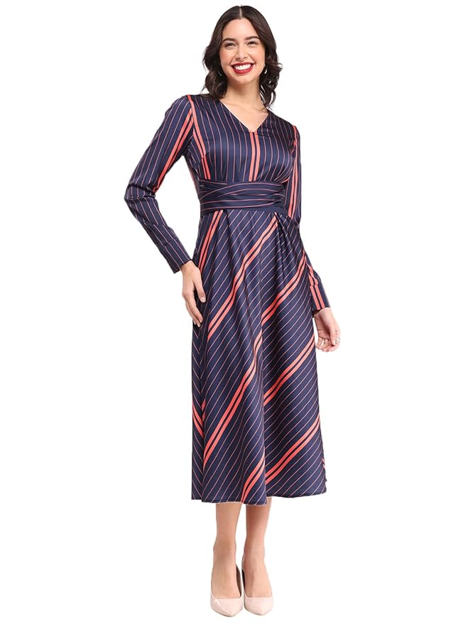 FableStreet Women Satin Fit and Flare Dress|Perfect for Casual, Office, and Everyday Outfits