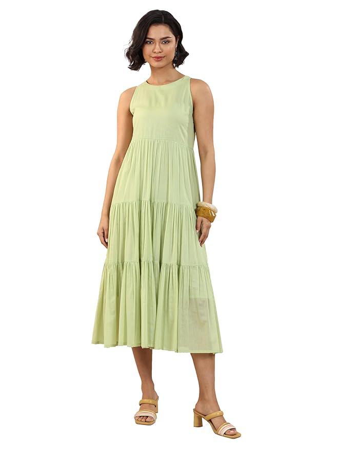Libas Solid Cotton Fit and Flare Dress for Women
