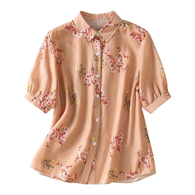 Gufrina Womens Casual Button Down Shirt with Abstract Floral Print in Blush Pink Color, Long Sleeves and Relaxed Fit Design