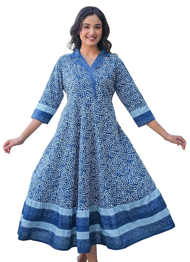 Yash Gallery Women's Cotton Floral Printed Maxi Anarkali Dress