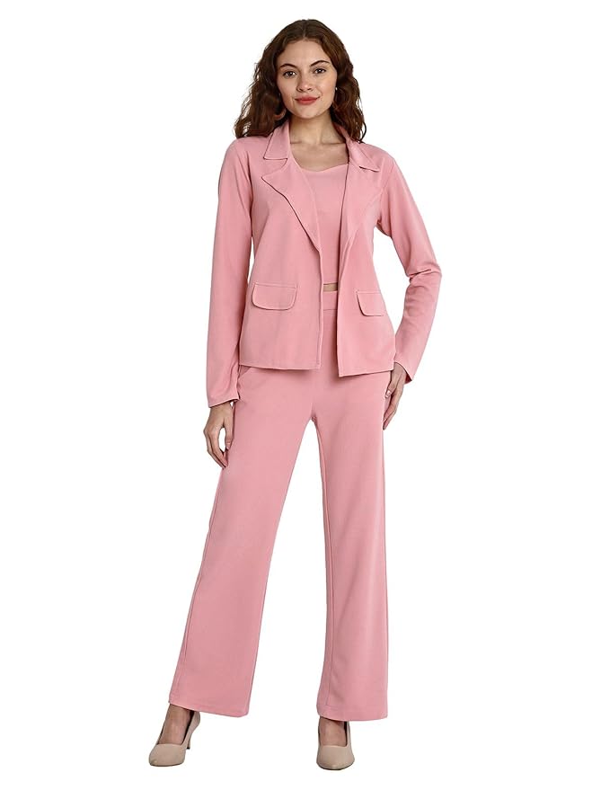 GRECIILOOKS Co-ord Set for Women – Stylish Casual 3 Piece Blazer Set | Trendy Travel & Streetwear Look for Girls & Woman | Office Wear | Formal | Classic Collar Full Sleeve Blazer