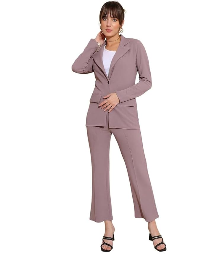SIRIL Women's Standard Length Co-Ord Set Polyester Blazer And Trouser Pant Set | Two Piece Co Ord Set | Office Wear Co Ord Set
