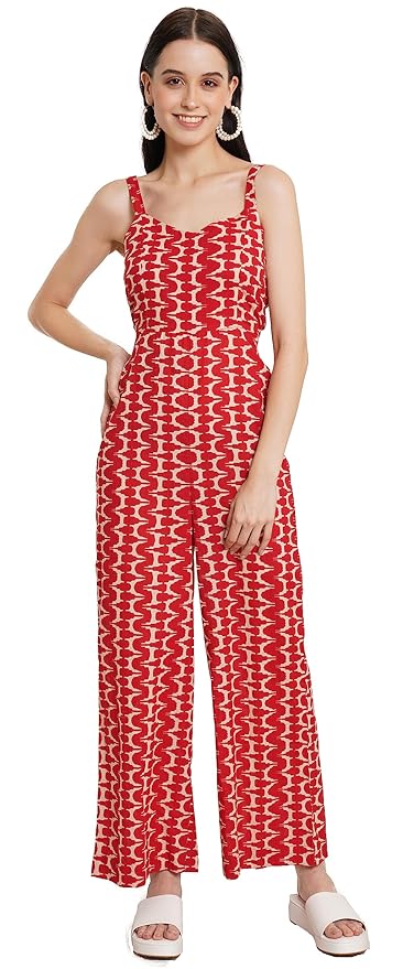 COTLAND Fashions Jaipuri Cotton Abstract Printed Sleeveless Jumpsuit for Women