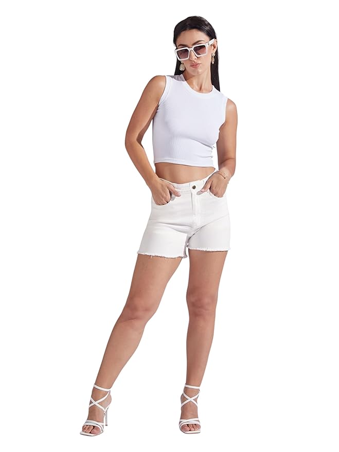 Miss Chase Women's Relaxed Mid Rise Regular Non Stretchable Denim Shorts