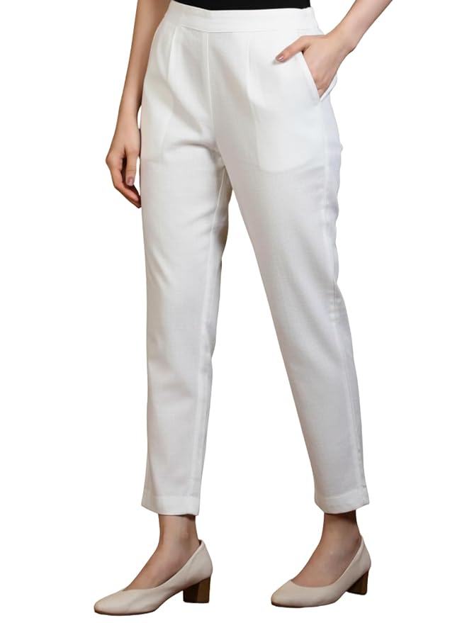 Leriya Fashion Linen Ankle Length Casual Trousers for Women | Regular Fit Linen Pants Women with Elastic Closure | Loose Fit Daily Outfit Pants for Woman (Multiple Colors)