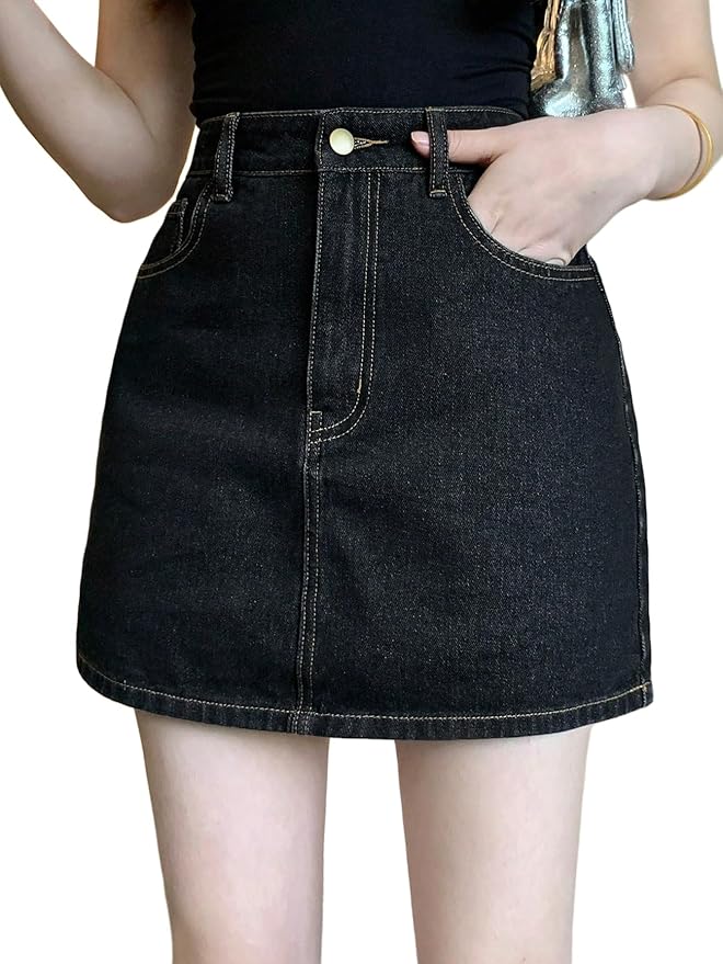 Lymio Skirts for Women | Denim Mini Skirt | High Waisted Light Blue Jean Skirts for Women | Casual Short Pencil Skirt with Pockets | Slim Fit Stretch Denim Bottoms (LWHP-62-63)