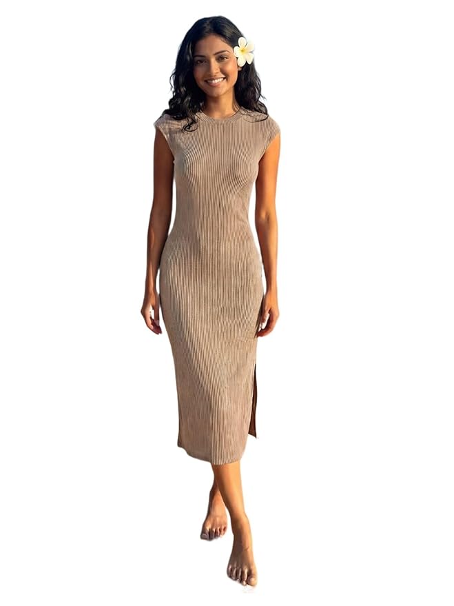 Selvia Women's Lycra Grey Bodycon Dress for Women, Side Slit Dress for Women Stylish